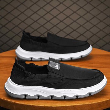 冬季帆布男鞋休閑黑色老北京布鞋一腳蹬冰絲工作防滑板鞋爸爸潮鞋