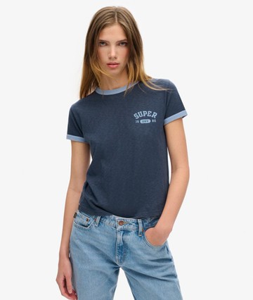 Superdry Women's Women's Athletic Essentials Ringer Fitted T-shirt Navy / Richest Navy Slub - Size: 16 Size: 12
