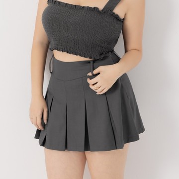 V字腰頭百褶西裝短裙(附褲) MUA