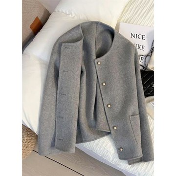 70%羊毛雙面呢短款外套女2025秋冬新款灰色小個子羊絨毛呢上衣潮