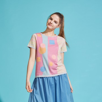 有機草木染幾何短袖針織衫(2色)