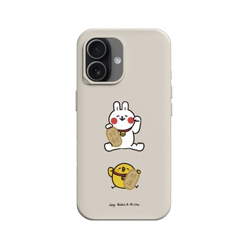 iPhone 17 SolidX 貝殼灰 - 懶散兔與啾先生 Lazy Rabbit and Mr.Chu - 好運都來