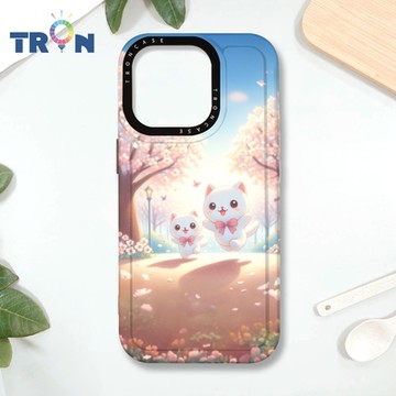 TRON IPHONE 16 PRO 櫻花插畫風格白貓咪 MAGSAFE 磁吸 防摔 太空殼 透黑 手機殼