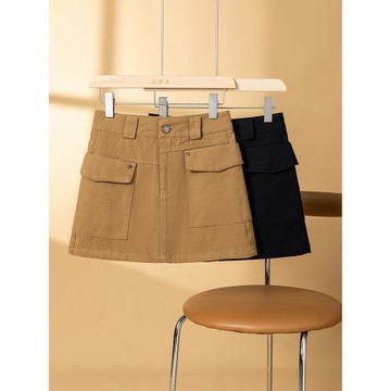 工裝牛仔短裙女春季2025新款高腰雙口袋a字裙顯瘦歐貨包臀半身裙