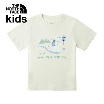 兒童米白色純棉舒適胸前大尺寸趣味印花短袖T恤｜89XEQLI