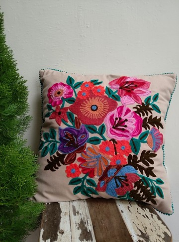 米花齊放│毛繡花抱枕套│