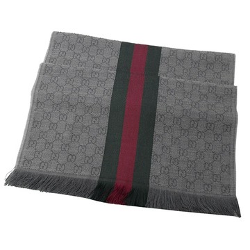 GUCCI 544620 雙G緹花羊毛混紡流蘇圍巾/披肩.灰
