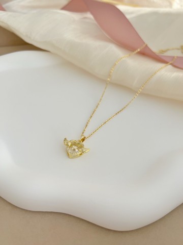 【精緻禮盒】小翅膀愛心框鋯石飛翅金項鍊18KGF－戀心 #華麗 日系
