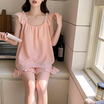 DUYI~夢詩 睡衣女夏季性感吊帶帶胸墊雲朵棉套裝薄款寬鬆家居服套裝