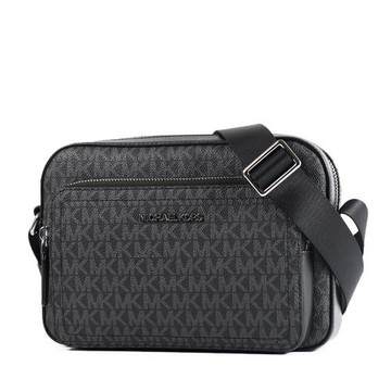 MICHAEL KORS 男款 COOPER 緹花LOGO防刮前拉鍊置物斜背包-黑色