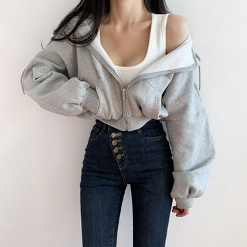 自訂款韓版寬鬆拉鍊連帽連帽外套【J269】