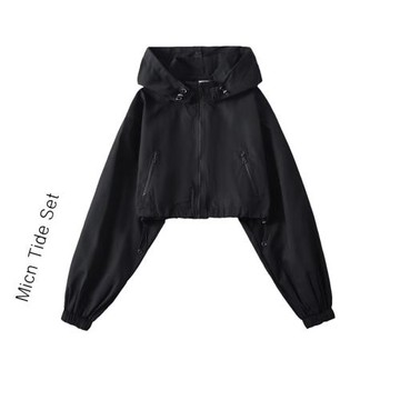 美式復古機能風立領拉鏈外套女短款嘻哈街舞上衣防曬沖鋒衣夾克秋