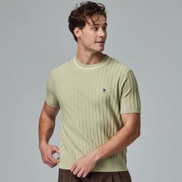 moz瑞典 駝鹿 親膚 圓領 針織短T-酪梨綠(亞洲版)男款