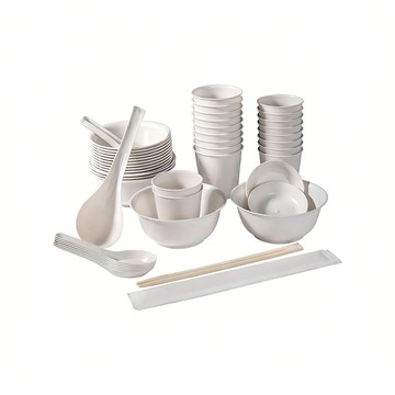 露營用品一次性稻殼餐具4件套（稻殼餐具 環保碗筷 野餐餐具 家用一次性碗）