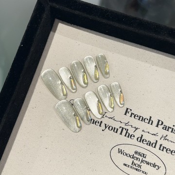 ➕最新設計款穿戴甲💅手工穿戴甲片高級感綠色貓眼顯白美甲可拆卸輕奢華氣質假指甲貼片長尖橢圓穿戴甲 RCKJ