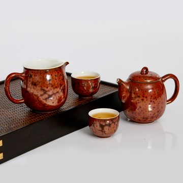 乾唐軒活瓷 | 養心茶具組 / 瓷 / 一壺+六杯+茶海 / 曜變鐵花紅