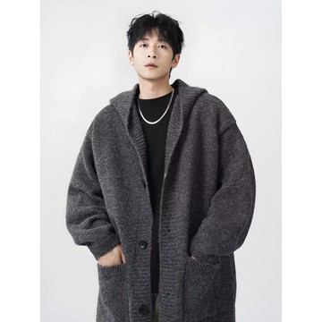 秋冬季新款小外套毛衣男美式復古休閒慵懶風V領針織衫素色外套男潮