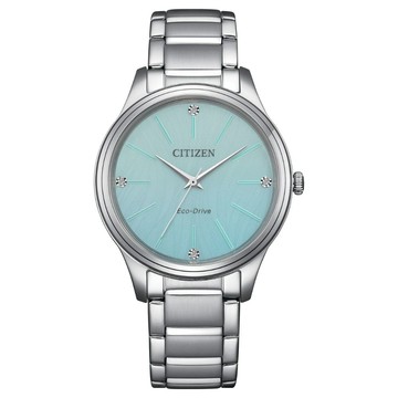 CITIZEN 星辰 LADYS系列 光動能三針女錶/湖水綠 EM1220-58Y