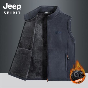 JEEP吉普男士奧粒絨馬甲2025秋冬新款加絨加厚戶外休閑保暖馬夾男