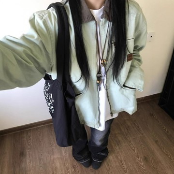 薄荷綠工裝底特律夾克男春秋季古著vintage翻領外套美式高街上衣鑫弘-錦衣華服