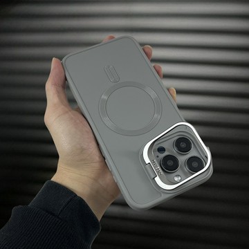 熱銷🏆支架TPU 柔軟啞光手機殼灰色兼容 iphone 11 12 13 14 15 pro max 手機殼