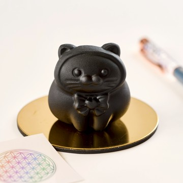 愛心蝴蝶結 海豹貓｜黑曜石 擋煞 桌上型風水擺件 雕件 已鑑定 S24BJ23-119