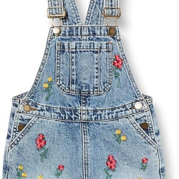 Desigual 花朵刺繡丹寧背帶褲
