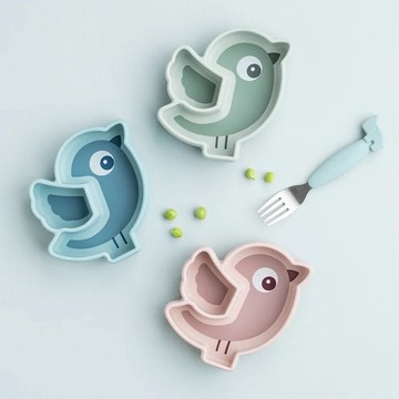 【安琪兒婦嬰百貨】丹麥 Done by deer 造型矽膠餐盤-鳥兒款