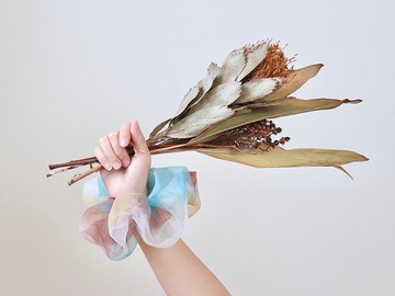 隨機噴漆髮圈紅x藍朝日藝術風格原創紡織大髮圈