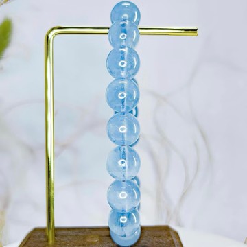 【海藍寶】美品透體微帶貓眼 海藍寶石 水晶手鍊手珠