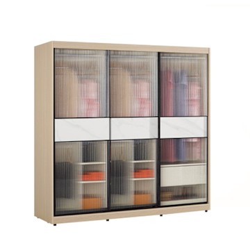 文創集 維爾泰玻璃7.5尺岩板鋁框衣櫃(吊衣桿x5＋單抽屜)-225x60x196cm免組