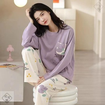 可可裡🐾睡衣女长袖春秋韩版学生可爱薄款大码宽松甜美休闲两件套装家居服