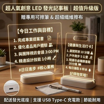 【🔥台灣出貨】升級無線✨壓克力發光留言板 透明可擦手寫板 桌面備忘錄 療癒小夜燈 房間桌搭佈置 交換禮物