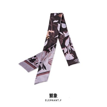 EF原創《夜鶯與玫瑰》雙面100%真絲桑蠶絲長絲巾紫碎花發帶綁包