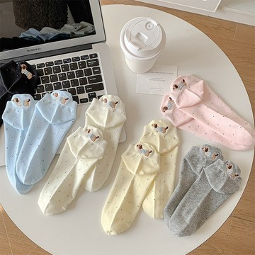 台灣現貨🎀船襪 波點提耳船襪 襪子 女生襪 夏季襪 防臭 辣腸狗狗短襪 春秋女款 透氣 淺口短筒襪 學生襪