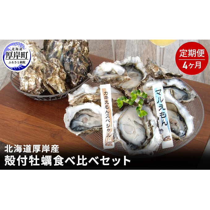 北海道厚岸産殻付牡蠣の食べ比べセット！（生食用）4ヶ月定期便