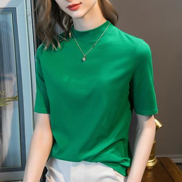 中領半袖T恤女春夏2025年新款女裝寬松打底衫純棉五分袖內搭上衣