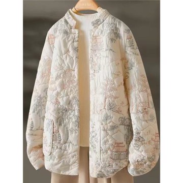 商場剪標折扣出口重工棉襖刺繡棉服外套女2024冬高級感新中式棉衣