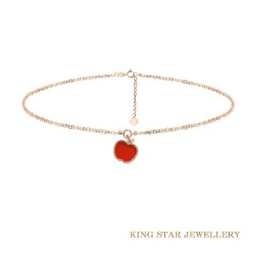 King Star 18K天然鑽石 腳鍊 輕奢 玫瑰金 蘋果x紅瑪瑙
