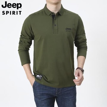 JEEP/吉普官方正品長袖t恤翻領POLO衫薄款中老年男裝寬松大碼上衣