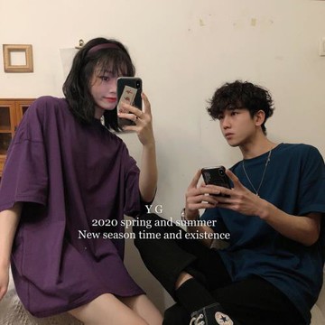 yghome韓版簡約圓領純色短袖t恤男寬松ins港風百搭打底衫上衣情侶