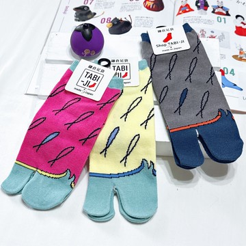 TABI-JI奈良足袋襪(分趾襪)-踝襪(25-27公分)-小魚2(黃/灰)