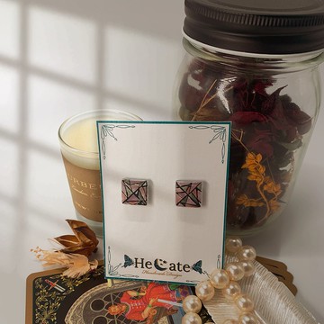 手繪飾品-花磚系列-琉璃窗景- 復古文青手作耳釘耳夾耳環