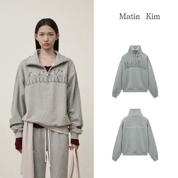 【MATIN KIM】切線LOGO半拉鍊上衣女款 灰色 官方直營