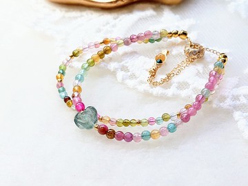 手鍊 /  II 【心中的花】/ 藍碧璽花 /手圍14-19/