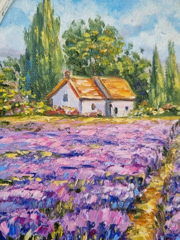 薰衣草 風景 原畫 油畫 花卉藝術畫作 畫框