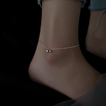 925純銀圓珠腳鏈女夏2021年新款潮ins高級感足鏈小眾設計輕奢腳飾