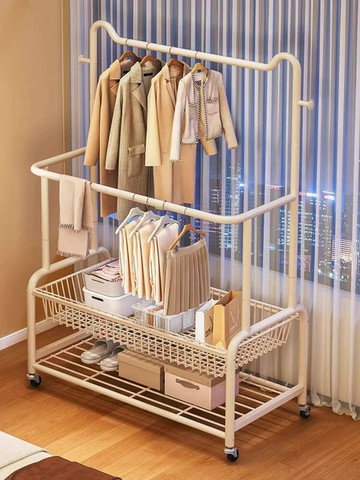 衣架落地臥室掛衣架出租房間多功能衣帽架毛巾衣服雙層涼曬置物架