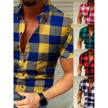 Comfortable Breathable Slim Fit T-Shirt格子舒適透氣修身T恤男