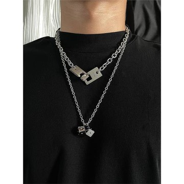 SAZ 項鏈男ins嘻哈骰子原創設計簡約港風小眾百搭鈦鋼毛衣鏈女潮